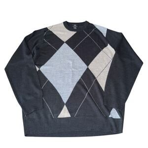 Dockers Mens‎ Argyle Sweater LT Gray Blue Crewneck Acrylic Knit Pullover Career